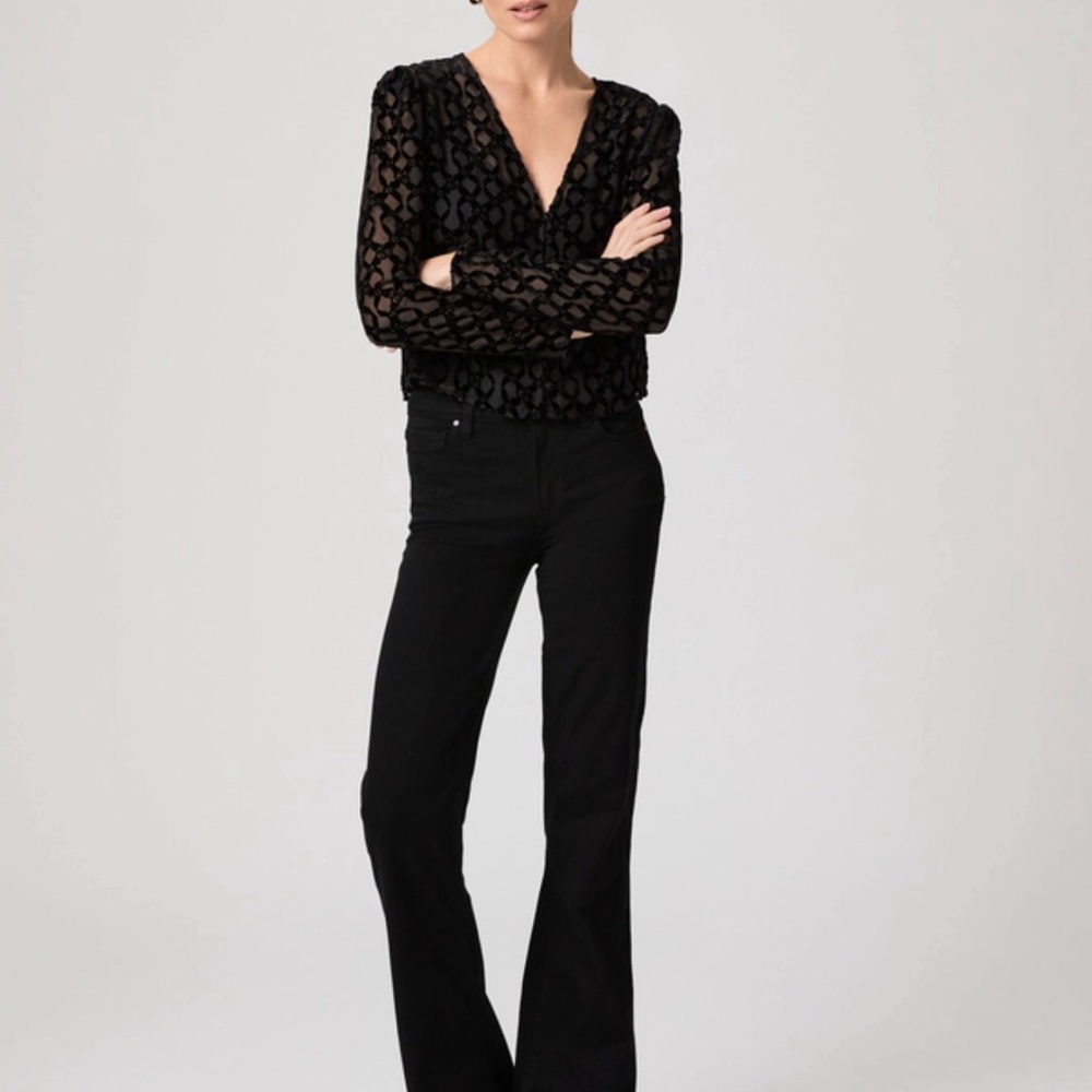 PAIGE Amaya Black Sheer Silk Blend Blouse - Picture 5 of 14